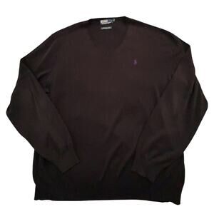 Vintage 90s Rider Logo Polo Ralph Lauren V Neck Sweater XXL Black Pima Cotton